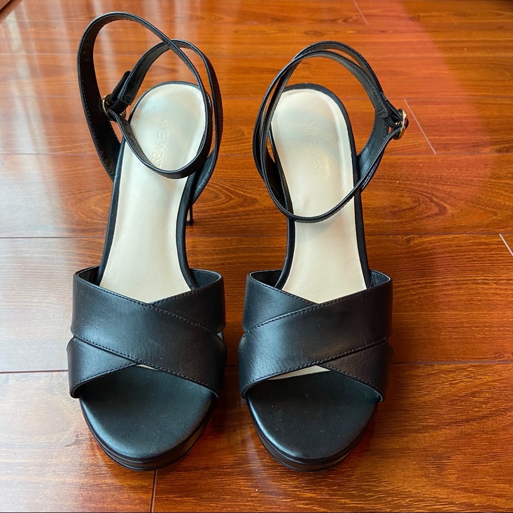 Nine West Quisha Leather Heeled Platform Sandals size 8.5 - Picture 2 of 13